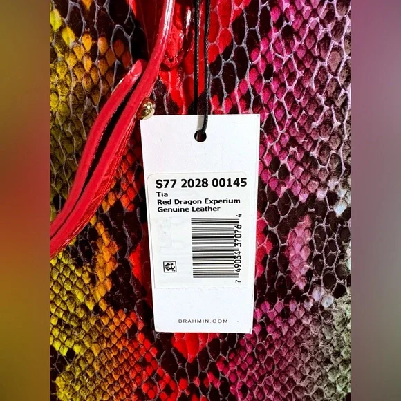 Brahmin NWT Tia - Red Dragon Experium Snake Print Tote - Picture 5 of 14